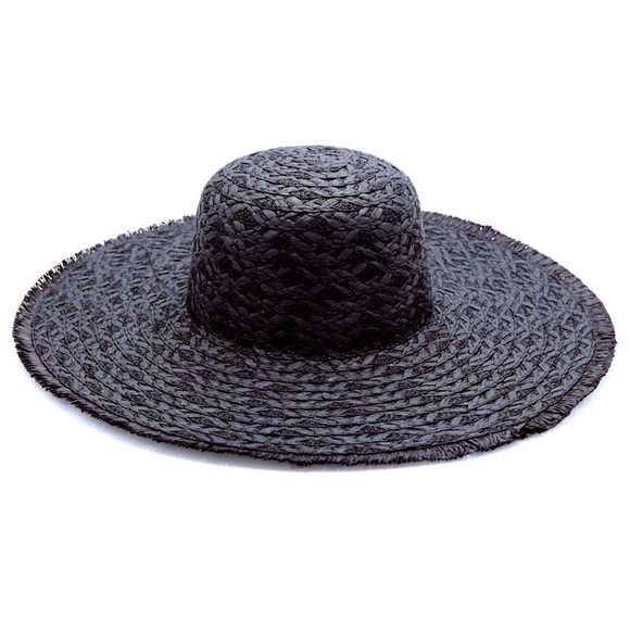 Black Wide Brim Straw Sun Hat - Picture 5 of 5